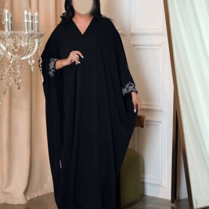 Elegant Black Embroidered Crepe Unique Abaya - Waadhay Abaya's | Elitez - Image 1